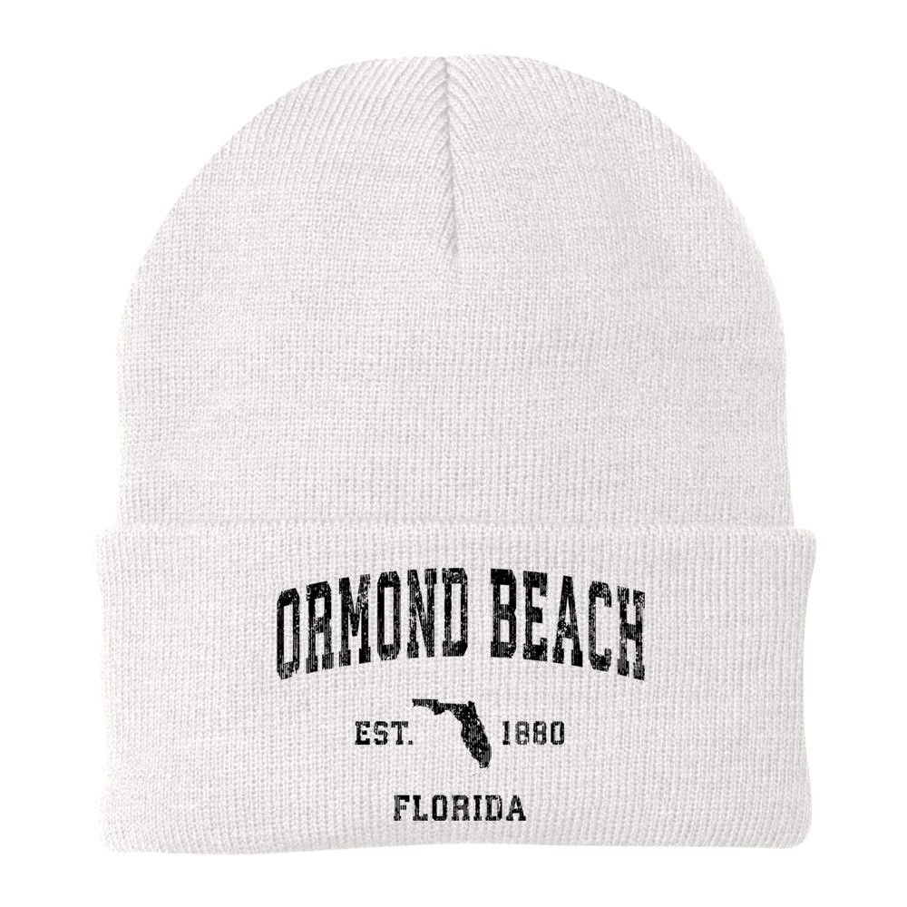 Ormond Beach Florida Fl Vintage Established Athletic Sports Design Beanie