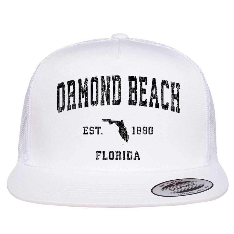 Ormond Beach Florida Fl Vintage Established Athletic Sports Design Flat Bill Trucker Hat