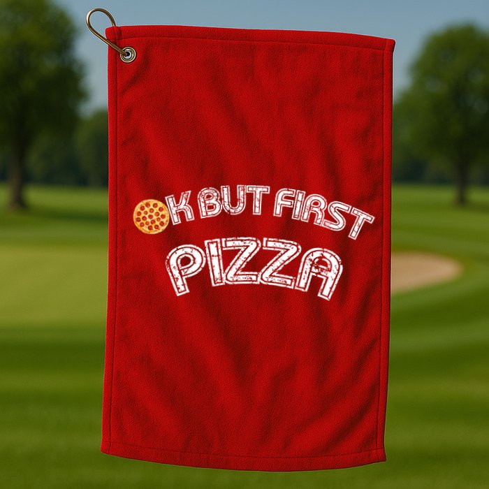 Ok But First Pizza Funny Pizza Lover Golf Towel