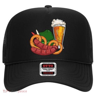 Oktoberfest Beer Food Festive High Crown Mesh Back Trucker Hat