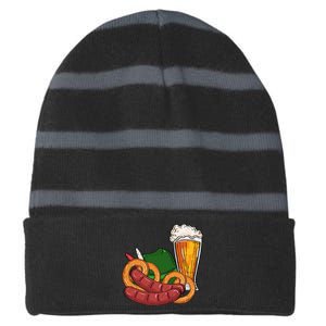 Oktoberfest Beer Food Festive Striped Beanie with Solid Band