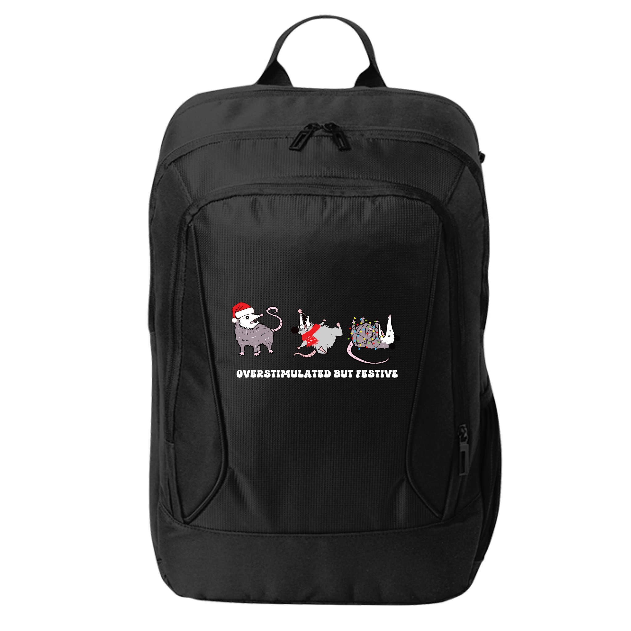 Overstimulated But Festive Possum Christmas City Backpack