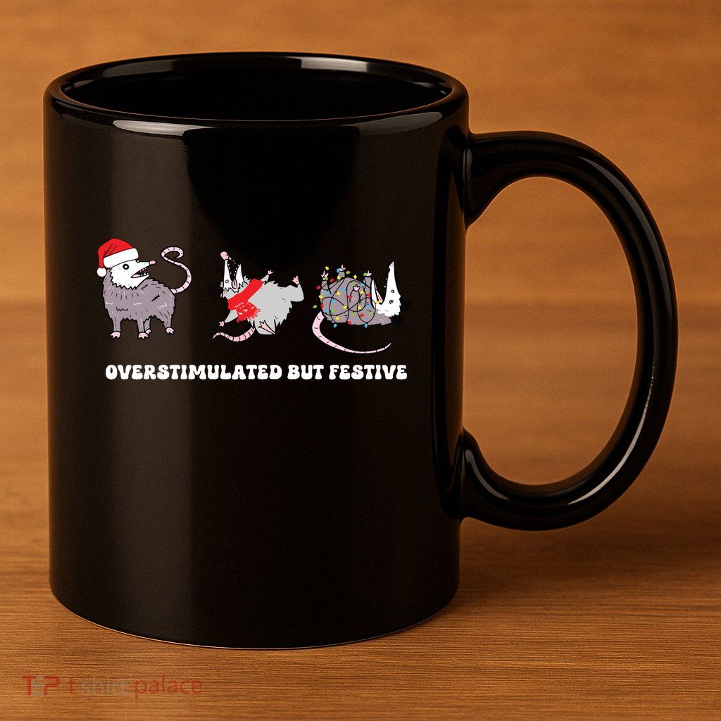 Overstimulated But Festive Possum Christmas 11oz C Handle Ceramic Mug