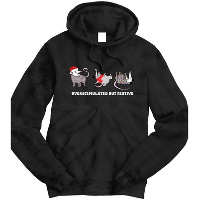 Overstimulated But Festive Possum Christmas Tie Dye Hoodie
