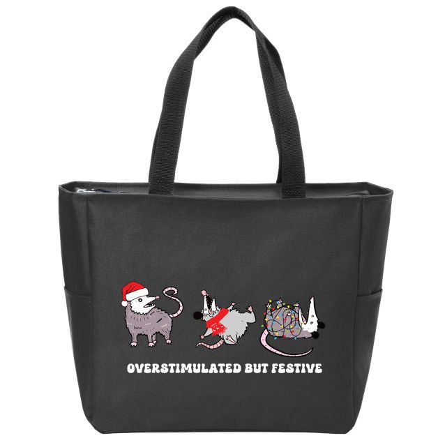 Overstimulated But Festive Possum Christmas Zip Tote Bag