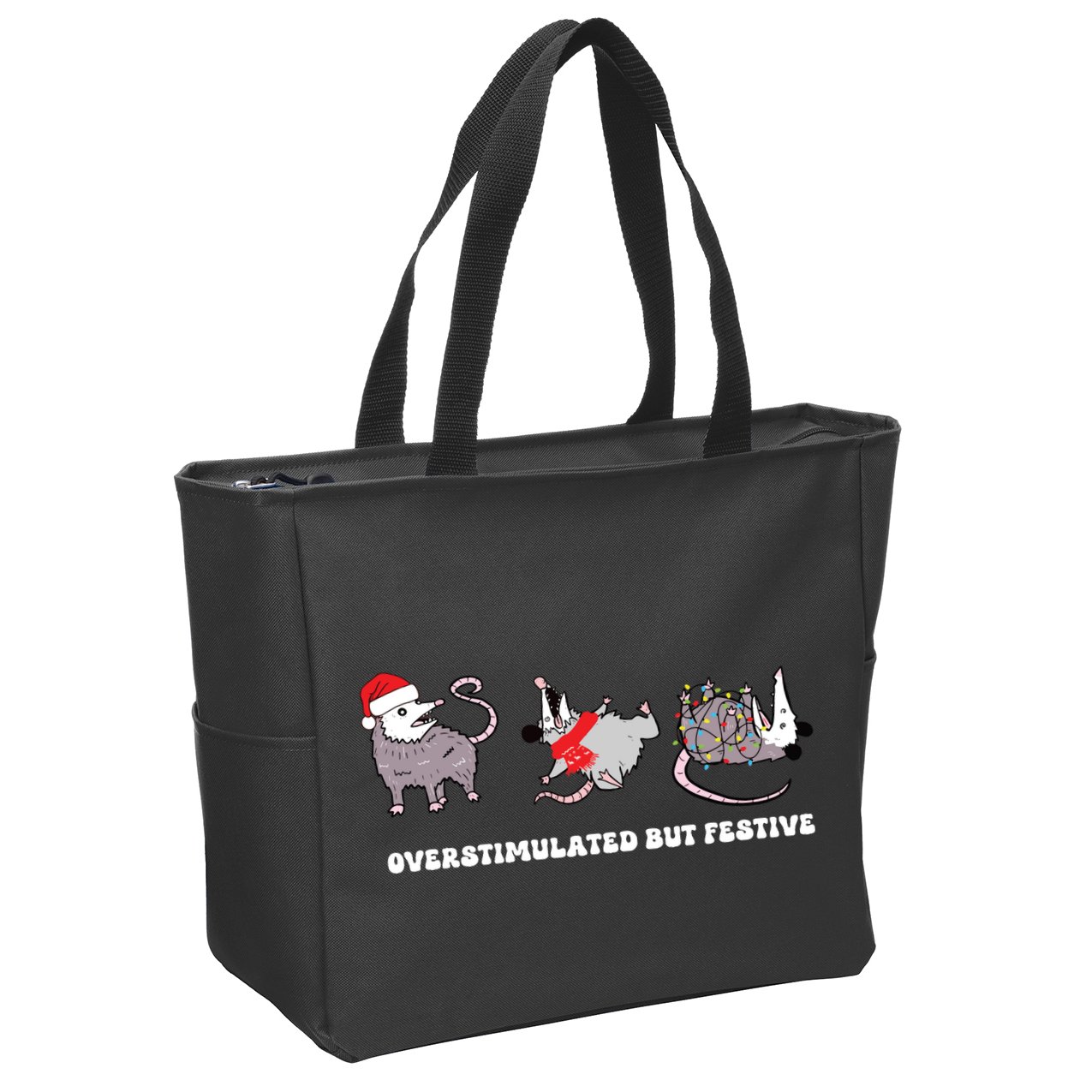 Overstimulated But Festive Possum Christmas Zip Tote Bag