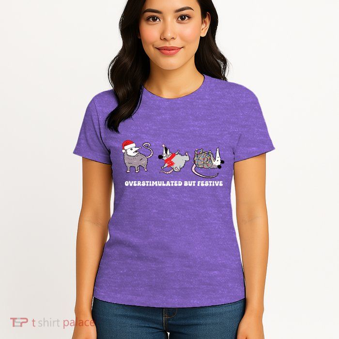 Overstimulated But Festive Possum Christmas Womens T-Shirt