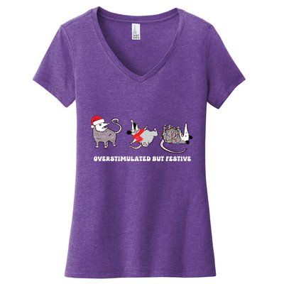 Overstimulated But Festive Possum Christmas Women's V-Neck T-Shirt