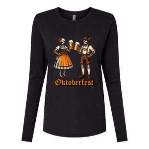 Oktoberfest Beer Germany Skeleton Drinking Couple Halloween Womens Cotton Relaxed Long Sleeve T-Shirt