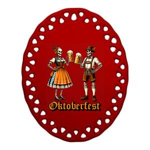 Oktoberfest Beer Germany Skeleton Drinking Couple Halloween Ceramic Oval Ornament