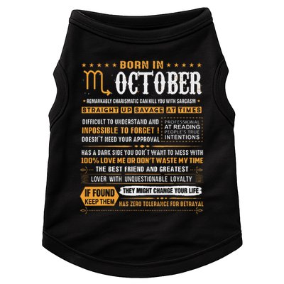 October Birthday Gifts Born In October Scorpio Doggie Tank
