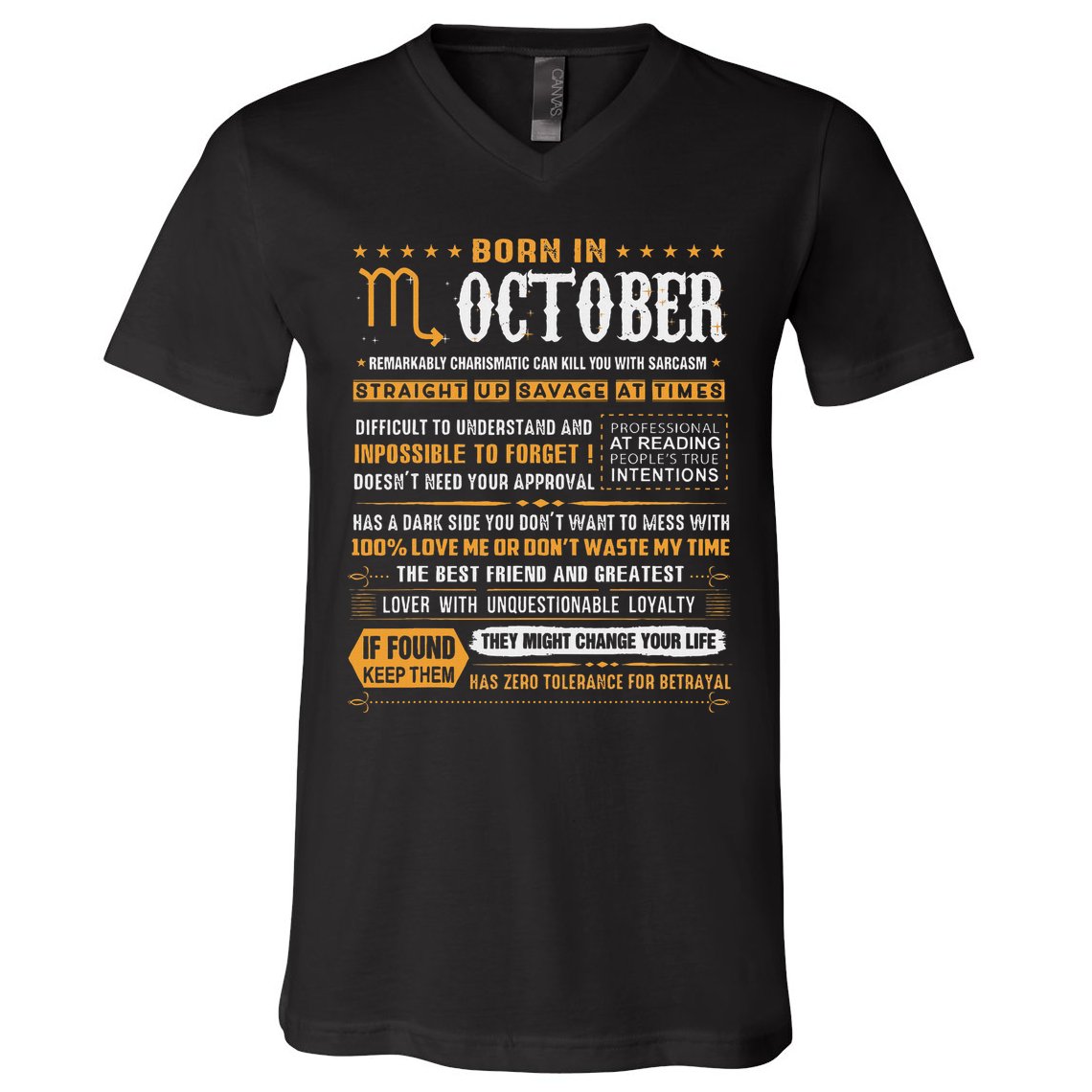 October Birthday Gifts Born In October Scorpio V-Neck T-Shirt