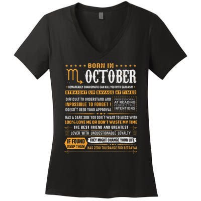 October Birthday Gifts Born In October Scorpio Women's V-Neck T-Shirt