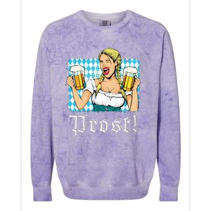 Oktoberfest Beer German Girl Bavarian Flag Drinking Prost Colorblast Crewneck Sweatshirt