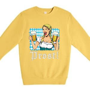 Oktoberfest Beer German Girl Bavarian Flag Drinking Prost Premium Crewneck Sweatshirt