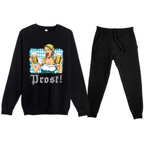 Oktoberfest Beer German Girl Bavarian Flag Drinking Prost Premium Crewneck Sweatsuit Set