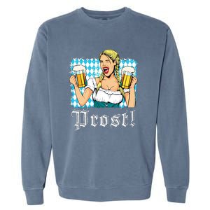 Oktoberfest Beer German Girl Bavarian Flag Drinking Prost Garment-Dyed Sweatshirt