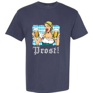 Oktoberfest Beer German Girl Bavarian Flag Drinking Prost Garment-Dyed Heavyweight T-Shirt