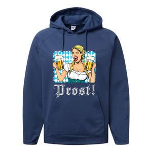 Oktoberfest Beer German Girl Bavarian Flag Drinking Prost Performance Fleece Hoodie