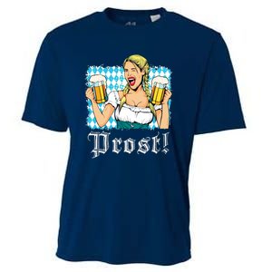 Oktoberfest Beer German Girl Bavarian Flag Drinking Prost Cooling Performance Crew T-Shirt