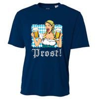 Oktoberfest Beer German Girl Bavarian Flag Drinking Prost Cooling Performance Crew T-Shirt