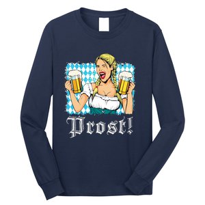 Oktoberfest Beer German Girl Bavarian Flag Drinking Prost Long Sleeve Shirt