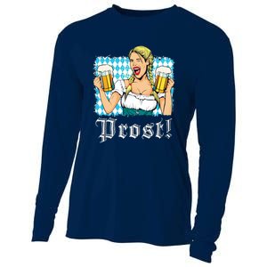 Oktoberfest Beer German Girl Bavarian Flag Drinking Prost Cooling Performance Long Sleeve Crew