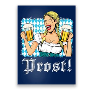 Oktoberfest Beer German Girl Bavarian Flag Drinking Prost Poster