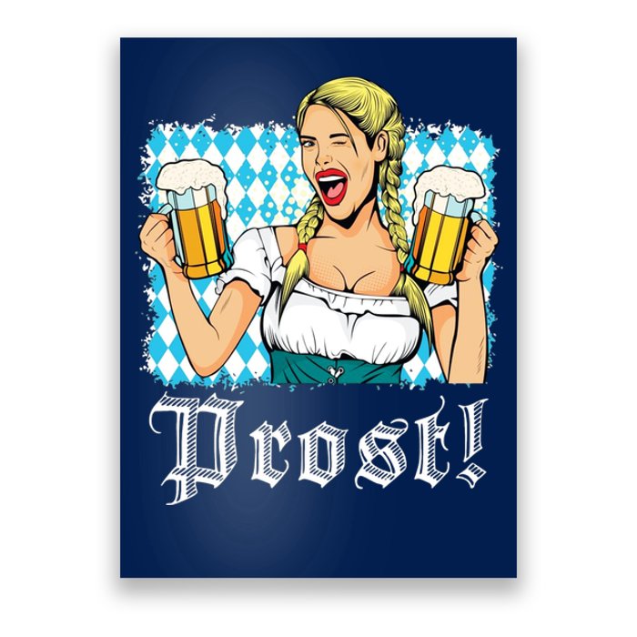 Oktoberfest Beer German Girl Bavarian Flag Drinking Prost Poster