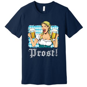 Oktoberfest Beer German Girl Bavarian Flag Drinking Prost Premium T-Shirt