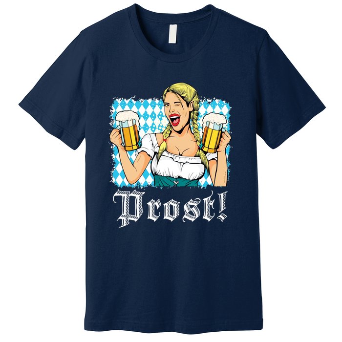 Oktoberfest Beer German Girl Bavarian Flag Drinking Prost Premium T-Shirt