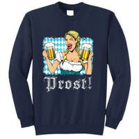 Oktoberfest Beer German Girl Bavarian Flag Drinking Prost Tall Sweatshirt