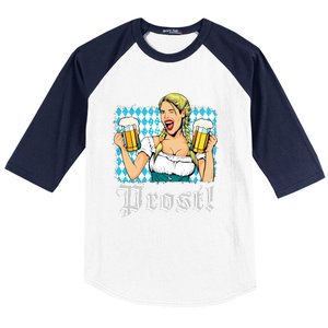 Oktoberfest Beer German Girl Bavarian Flag Drinking Prost Baseball Sleeve Shirt