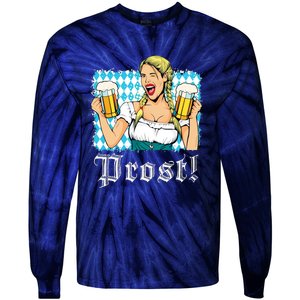 Oktoberfest Beer German Girl Bavarian Flag Drinking Prost Tie-Dye Long Sleeve Shirt