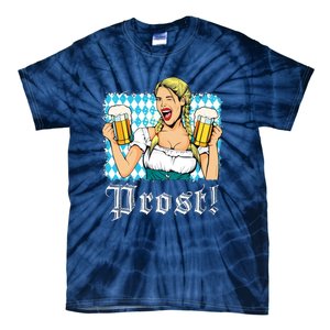 Oktoberfest Beer German Girl Bavarian Flag Drinking Prost Tie-Dye T-Shirt