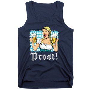 Oktoberfest Beer German Girl Bavarian Flag Drinking Prost Tank Top