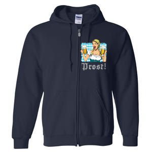 Oktoberfest Beer German Girl Bavarian Flag Drinking Prost Full Zip Hoodie