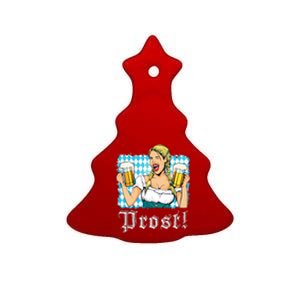 Oktoberfest Beer German Girl Bavarian Flag Drinking Prost Ceramic Tree Ornament