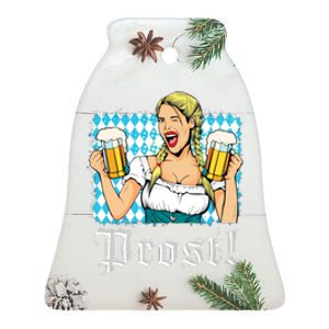 Oktoberfest Beer German Girl Bavarian Flag Drinking Prost Ceramic Bell Ornament