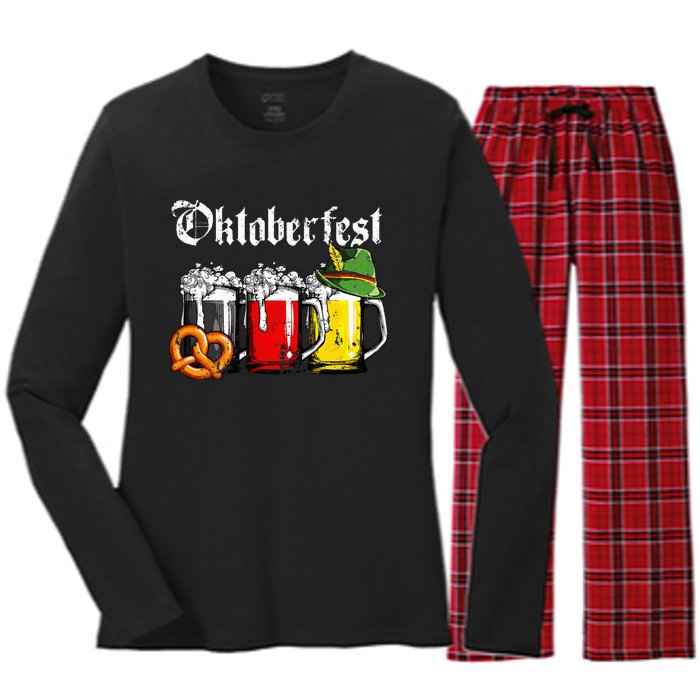 Oktoberfest Beer German Flag Funny Drinking Mug Women's Long Sleeve Flannel Pajama Set 