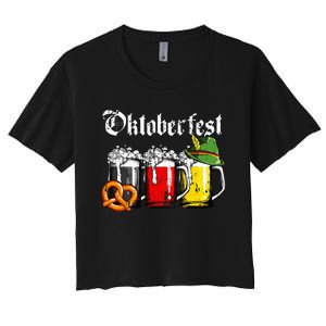 Oktoberfest Beer German Flag Funny Drinking Mug Women's Crop Top Tee