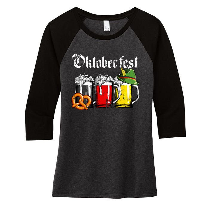 Oktoberfest Beer German Flag Funny Drinking Mug Women's Tri-Blend 3/4-Sleeve Raglan Shirt