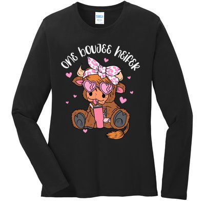 One Boujee Heifer Highland Cow Tumbler ValentineS Day Ladies Long Sleeve Shirt