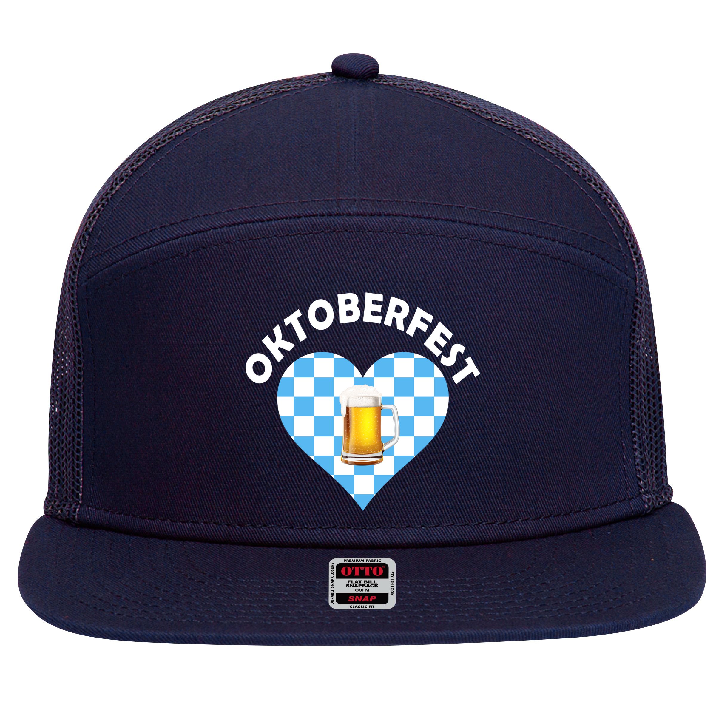 Oktoberfest Beer Heart 7 Panel Mesh Trucker Snapback Hat