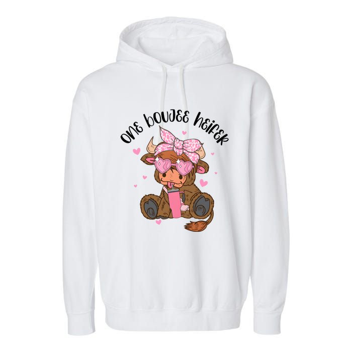 One Boujee Heifer Highland Cow Valentine Garment-Dyed Fleece Hoodie