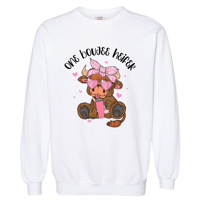 One Boujee Heifer Highland Cow Valentine Garment-Dyed Sweatshirt