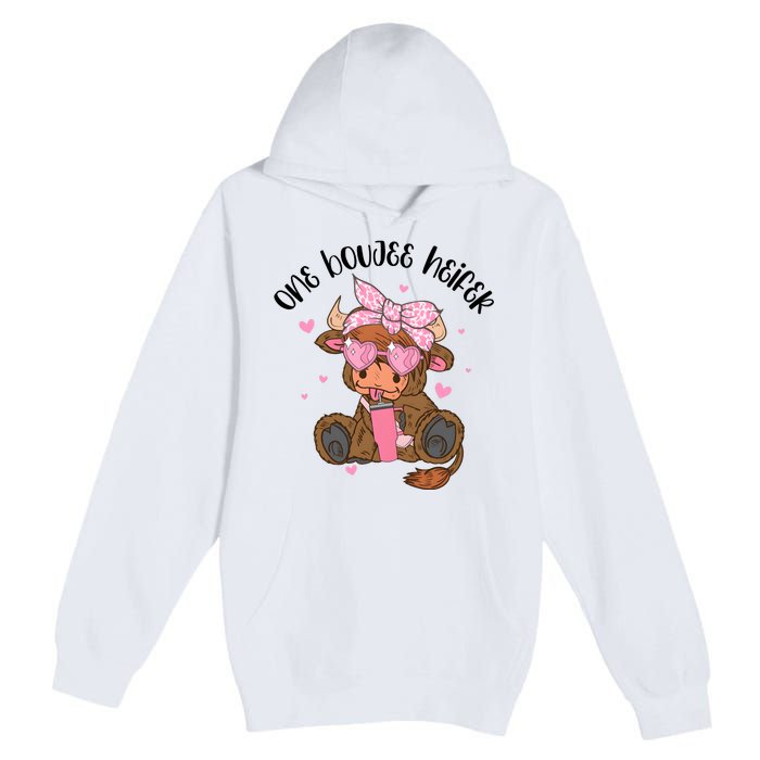 One Boujee Heifer Highland Cow Valentine Premium Pullover Hoodie