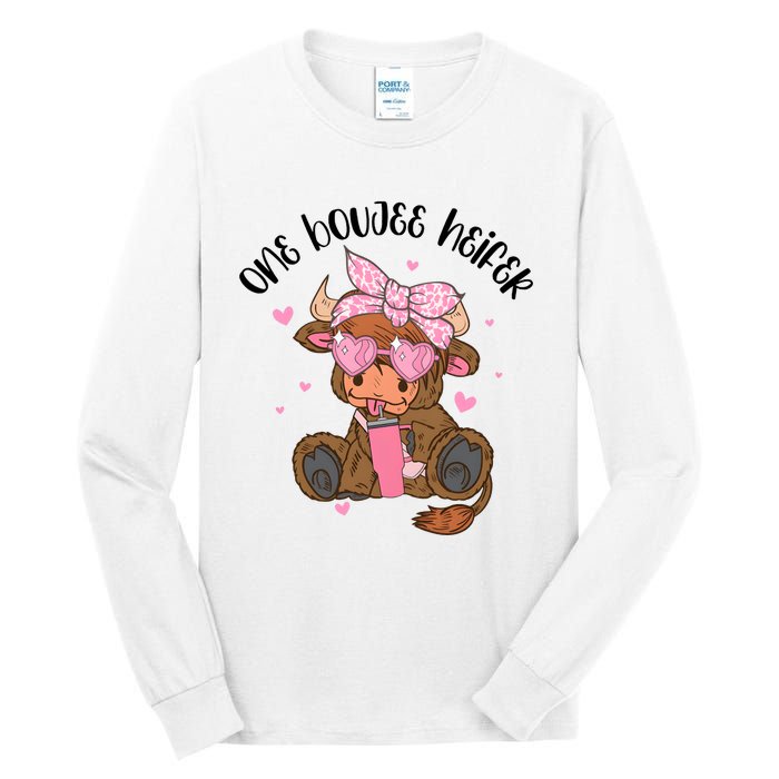 One Boujee Heifer Highland Cow Valentine Tall Long Sleeve T-Shirt