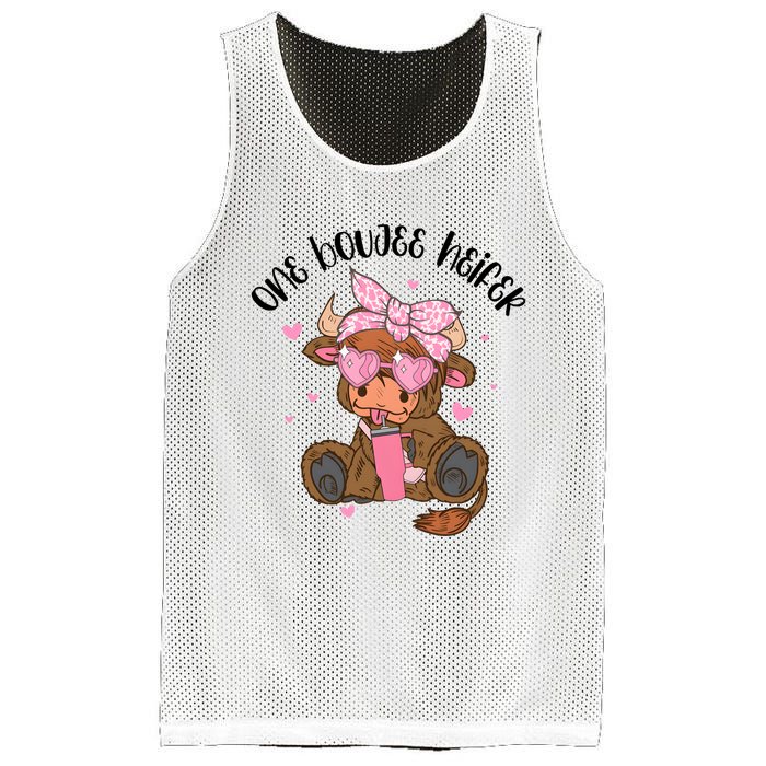 One Boujee Heifer Highland Cow Valentine Mesh Reversible Basketball Jersey Tank