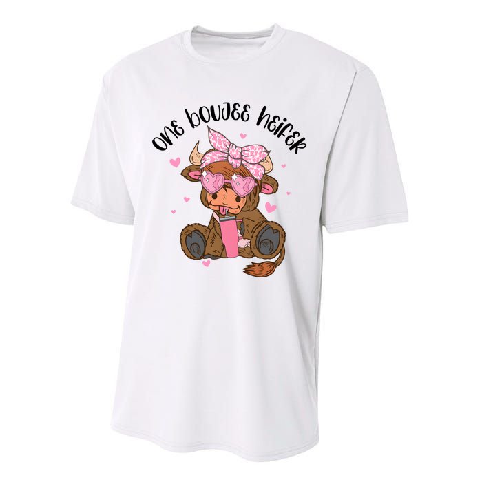 One Boujee Heifer Highland Cow Valentine Performance Sprint T-Shirt